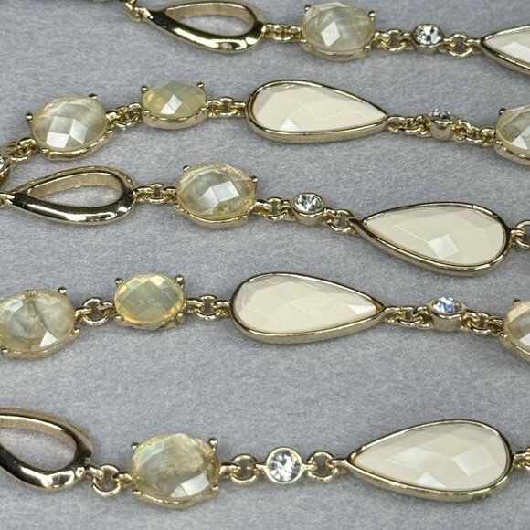 Anne Klein Necklace Gold Tone Faceted Cream Teardrop Beads Foil Backed Cabochons - Picture 5 of 14